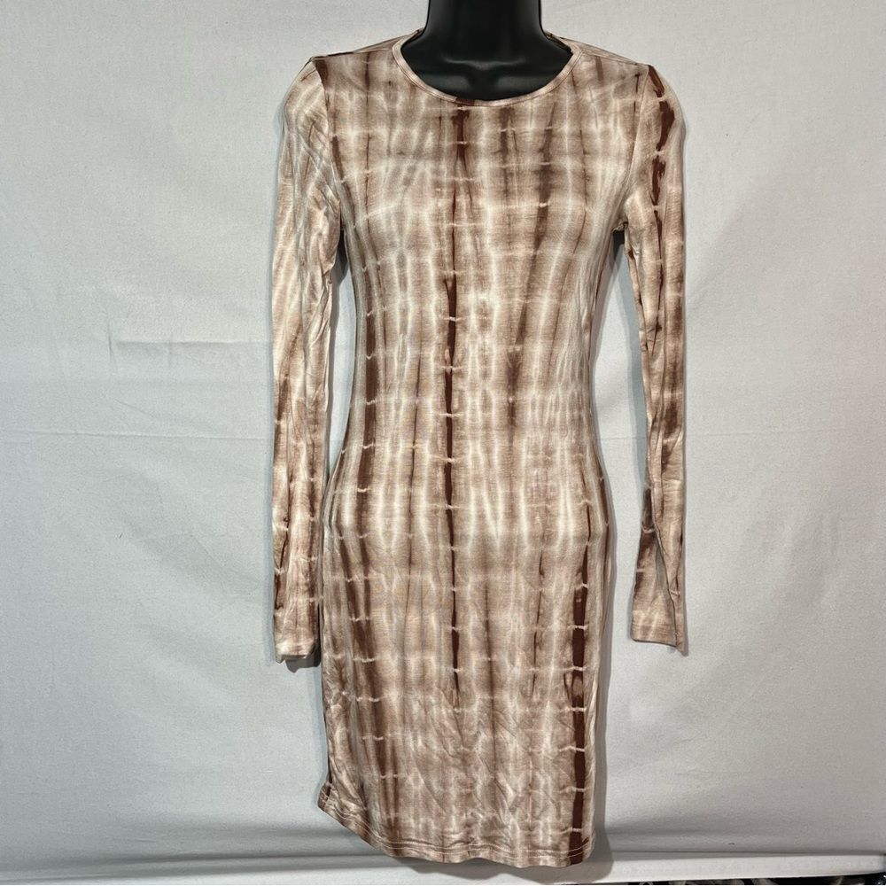 NWT SHEIN SXY XS BROWN TIE DYE LONG SLEEVE STRETCHY DRESSS SUPER SOFT